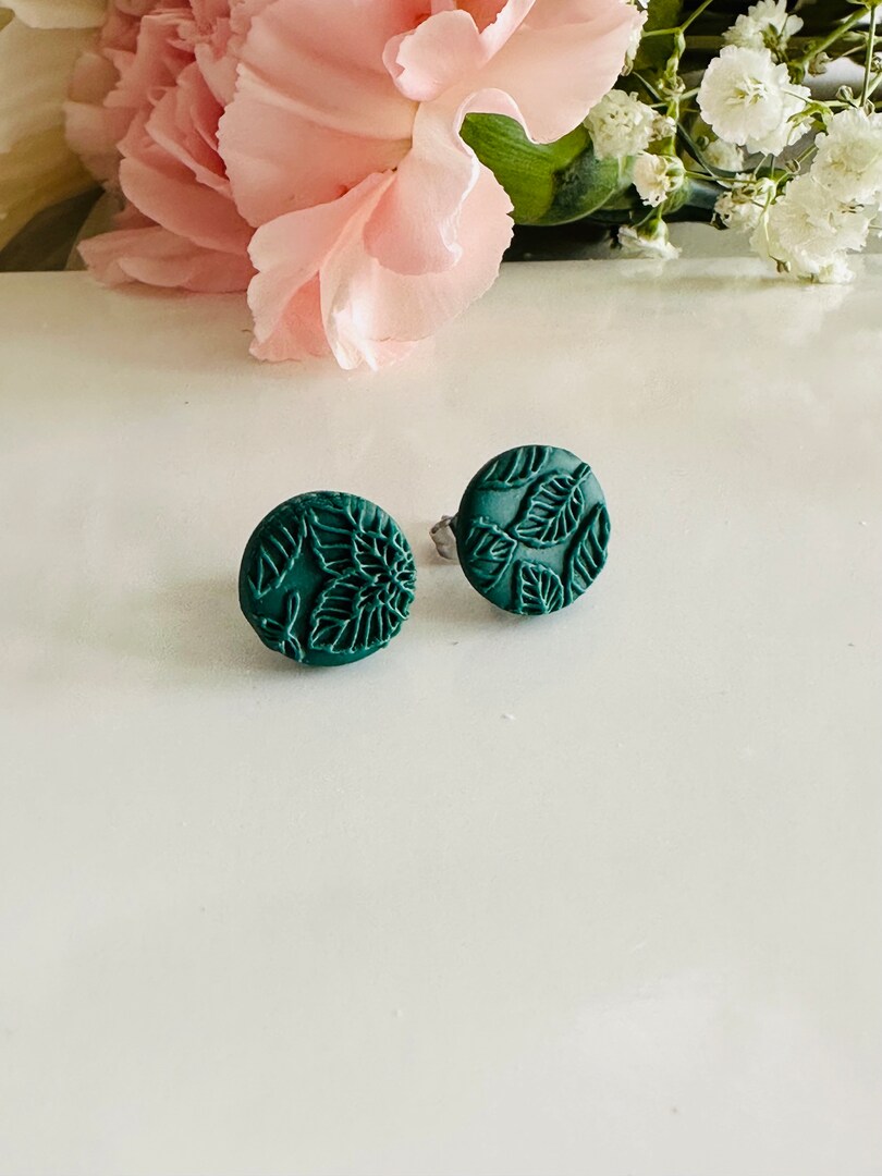 Emerald green Polymer clay stud earrings, surgical steel post